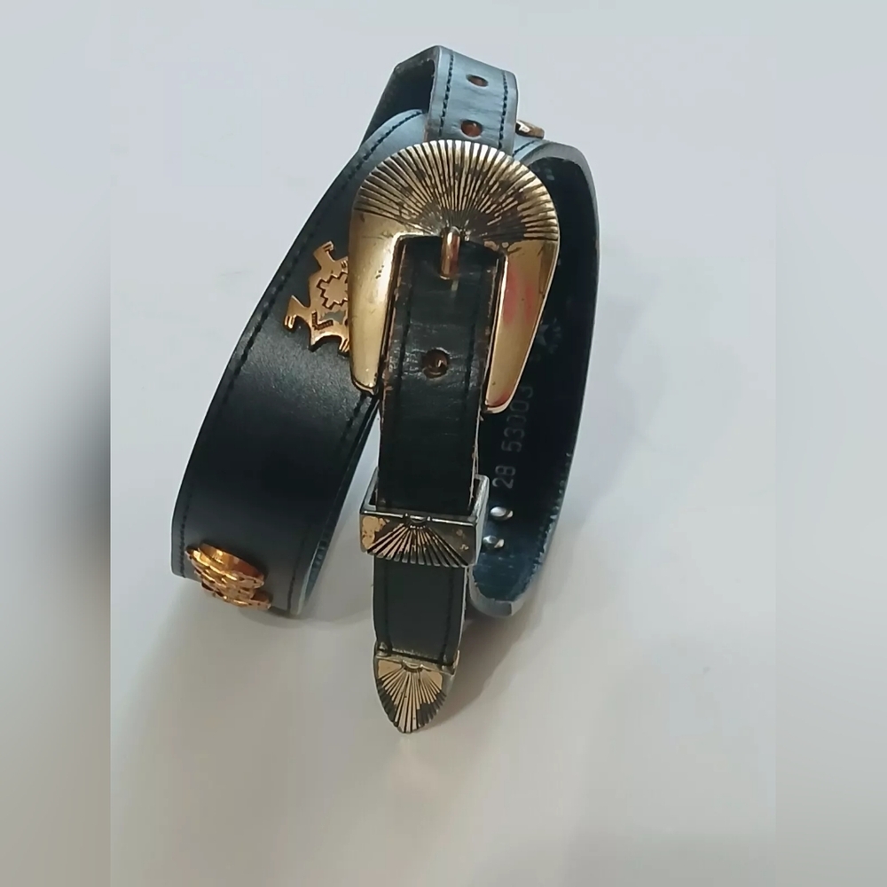 VTG Silver Creek Belt Sz 28 Black Leather Southwestern Metal Animals - Picture 11 of 12